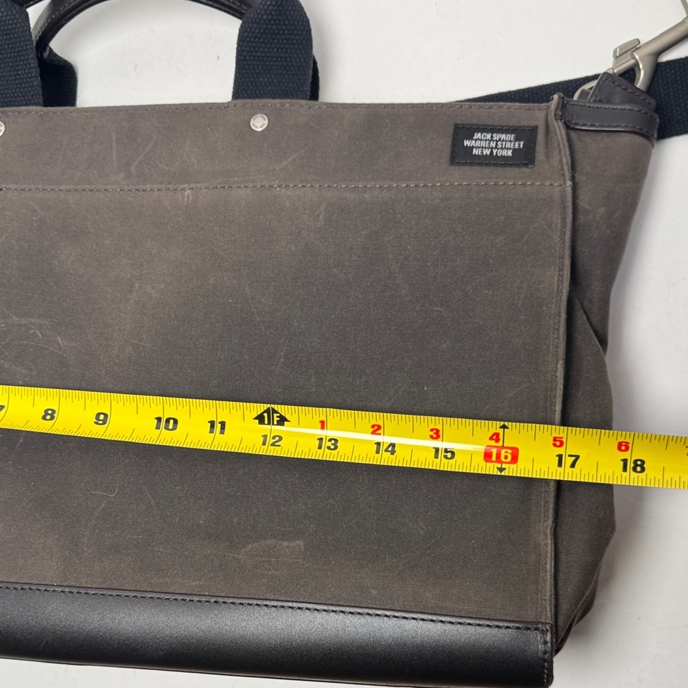 JACK SPADE Waxwear Brown Canvas Black Leather Slim Briefcase Shoulder Strap EUC - Picture 15 of 16